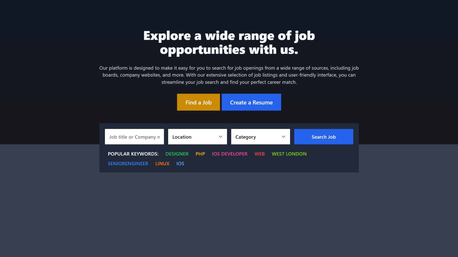Hero section for a Job Board / Aggregator